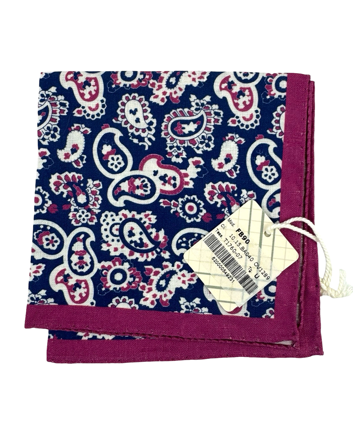 Luigi Borrelli Linen Pocket Square Navy Magenta