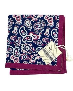 Luigi Borrelli Linen Pocket Square Navy Magenta