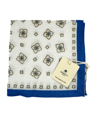 Luigi Borrelli Linen Pocket Square White Taupe Blue