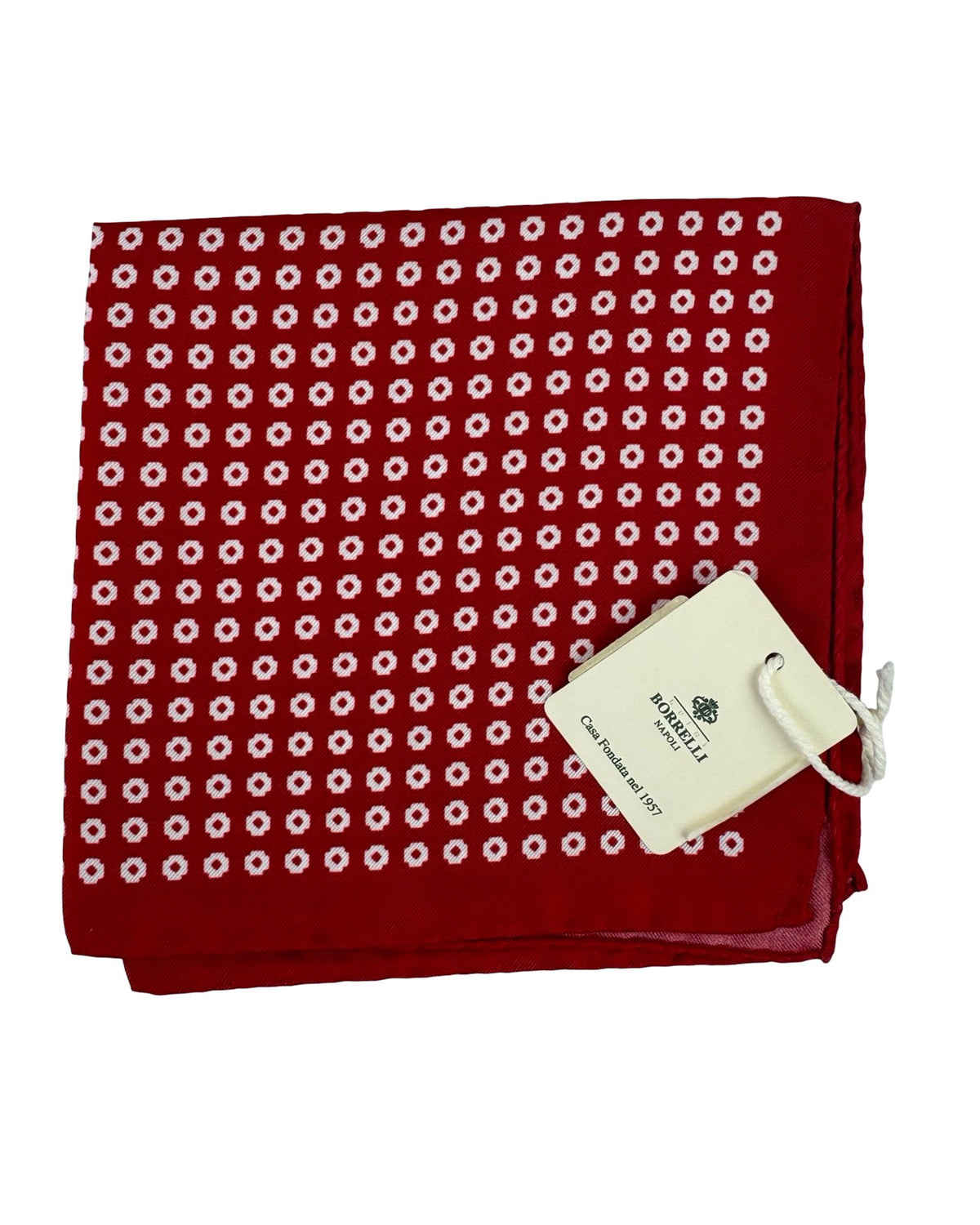 Luigi Borrelli Silk Pocket Square Dark Red Geometric