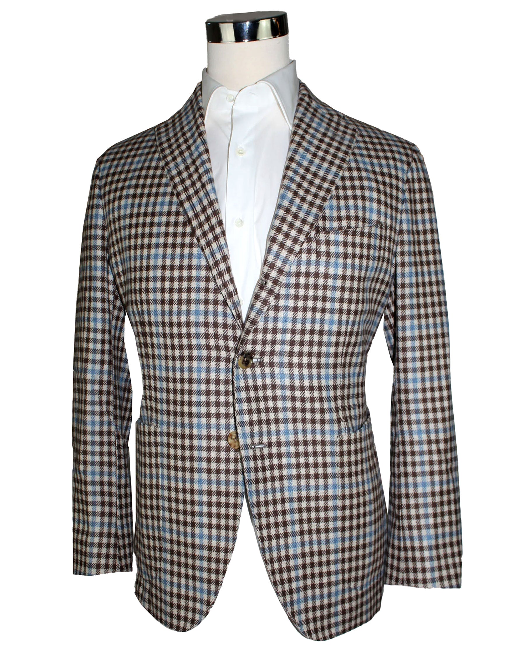 Borrelli Sport Coat White Blue Brown Houndstooth 