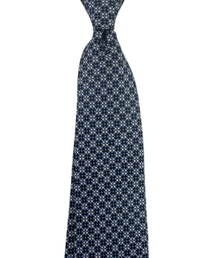 Brioni Silk Tie Black & Periwinkle Blue Silver Diamond Lattice