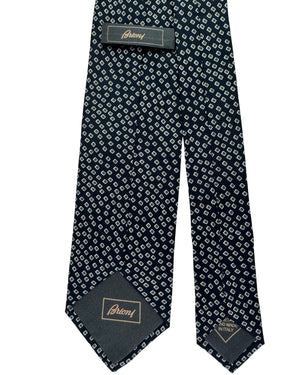 Brioni Silk Tie Navy Blue Small Tan Diamond Pattern