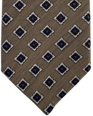 Canali Tie Taupe Diamond Medallions - Wool Silk