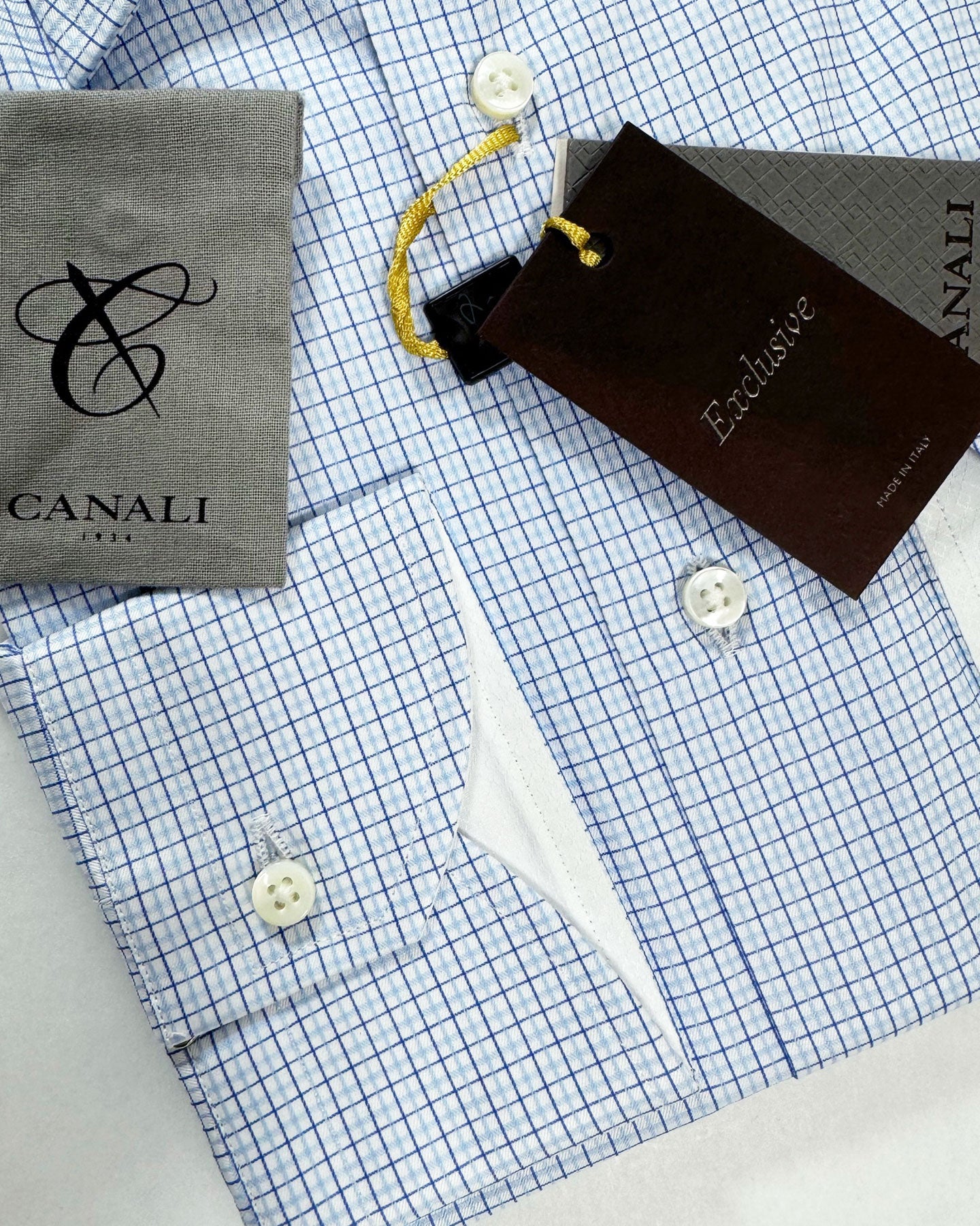 Canali Dress Shirt Exclusive White Blue Navy Check