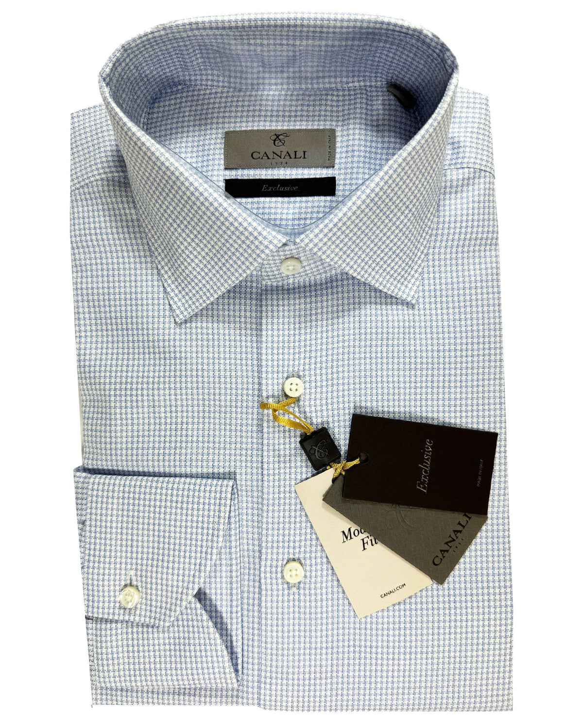 Canali Dress Shirt Exclusive White Blue 