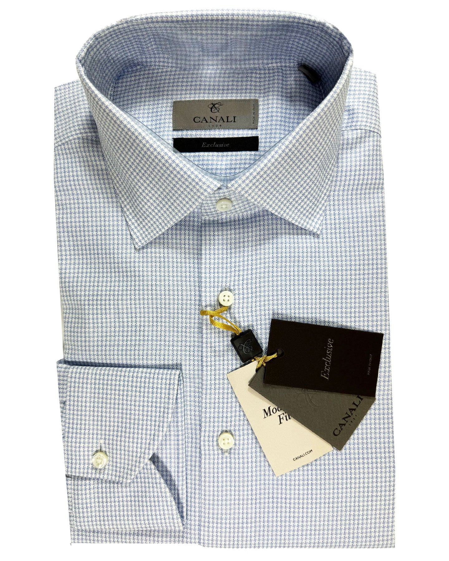 Canali Dress Shirt Exclusive White Blue 