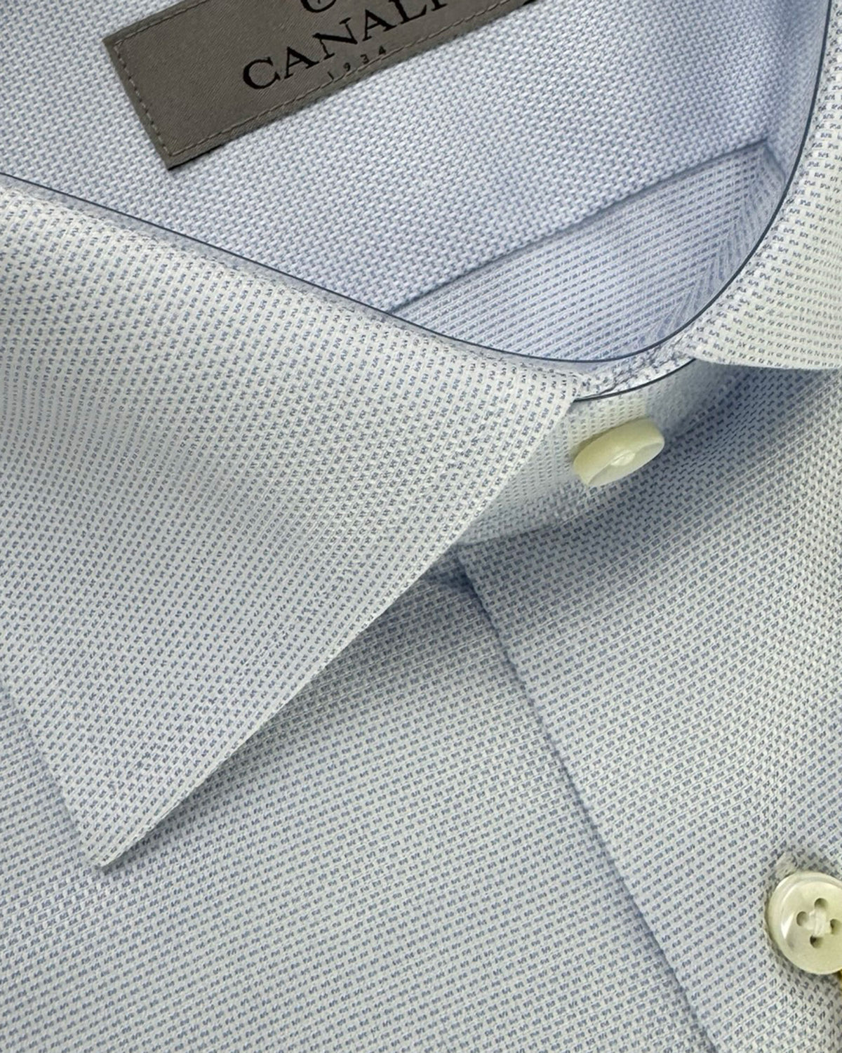 Canali Shirt White Blue Micro Pattern 
