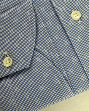 Canali Dress Shirt White Blue Mini Check Houndstootth Spot Detail 40 - 15 3/4