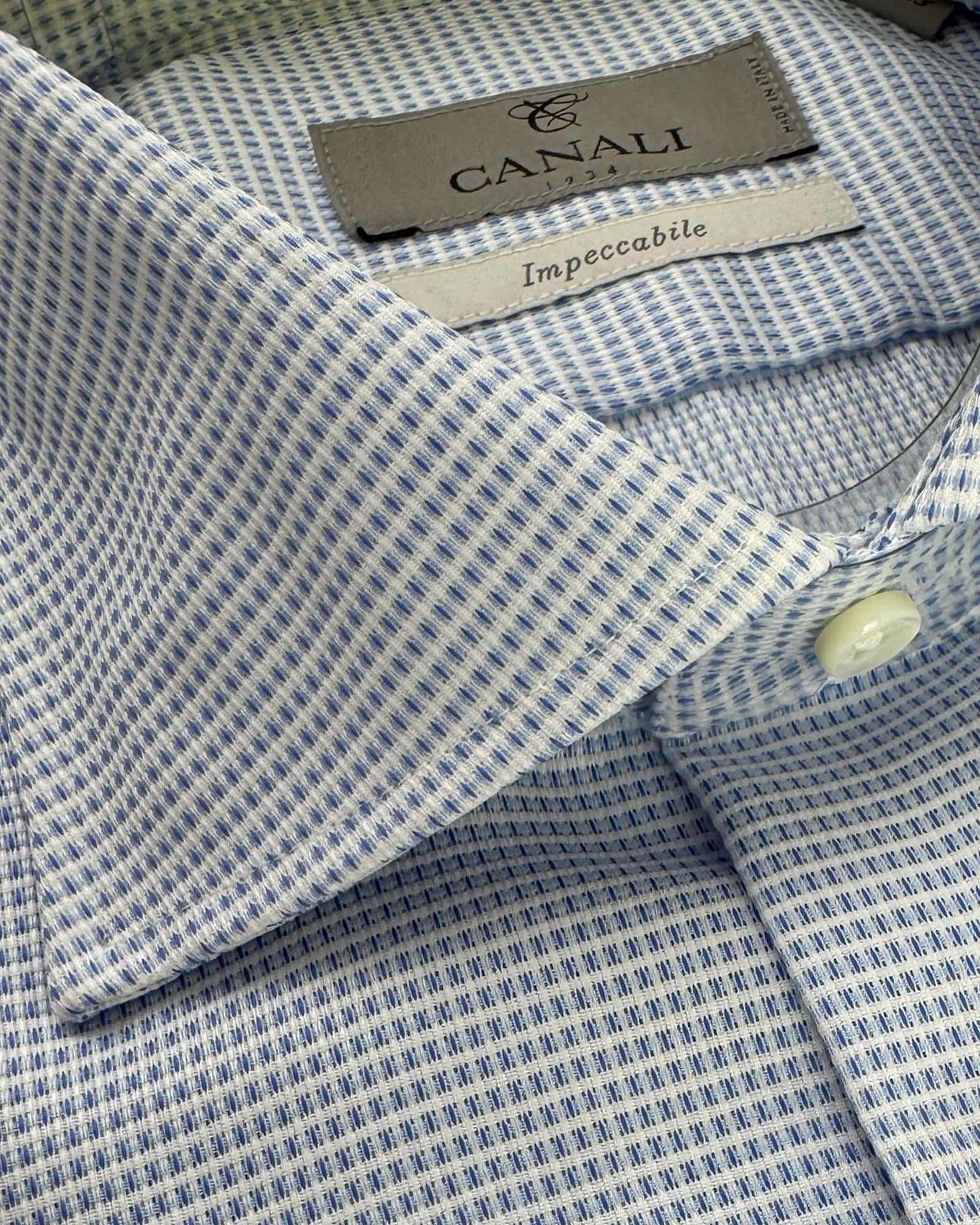 New Canali Dress Shirt White Blue