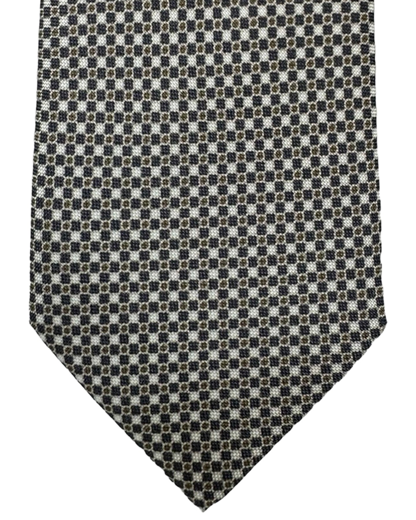 Canali Tie White Gray Brown Micro Pattern - Jacquard Silk