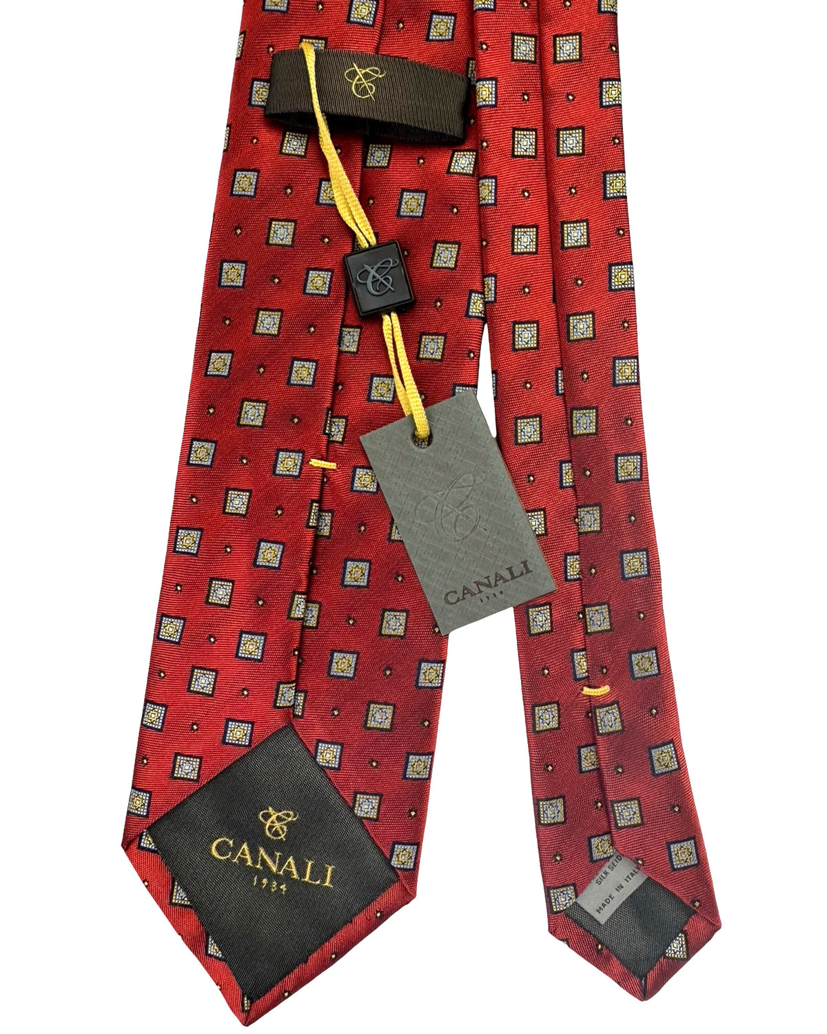 New Design Canali Silk Tie Dark Red Geometric