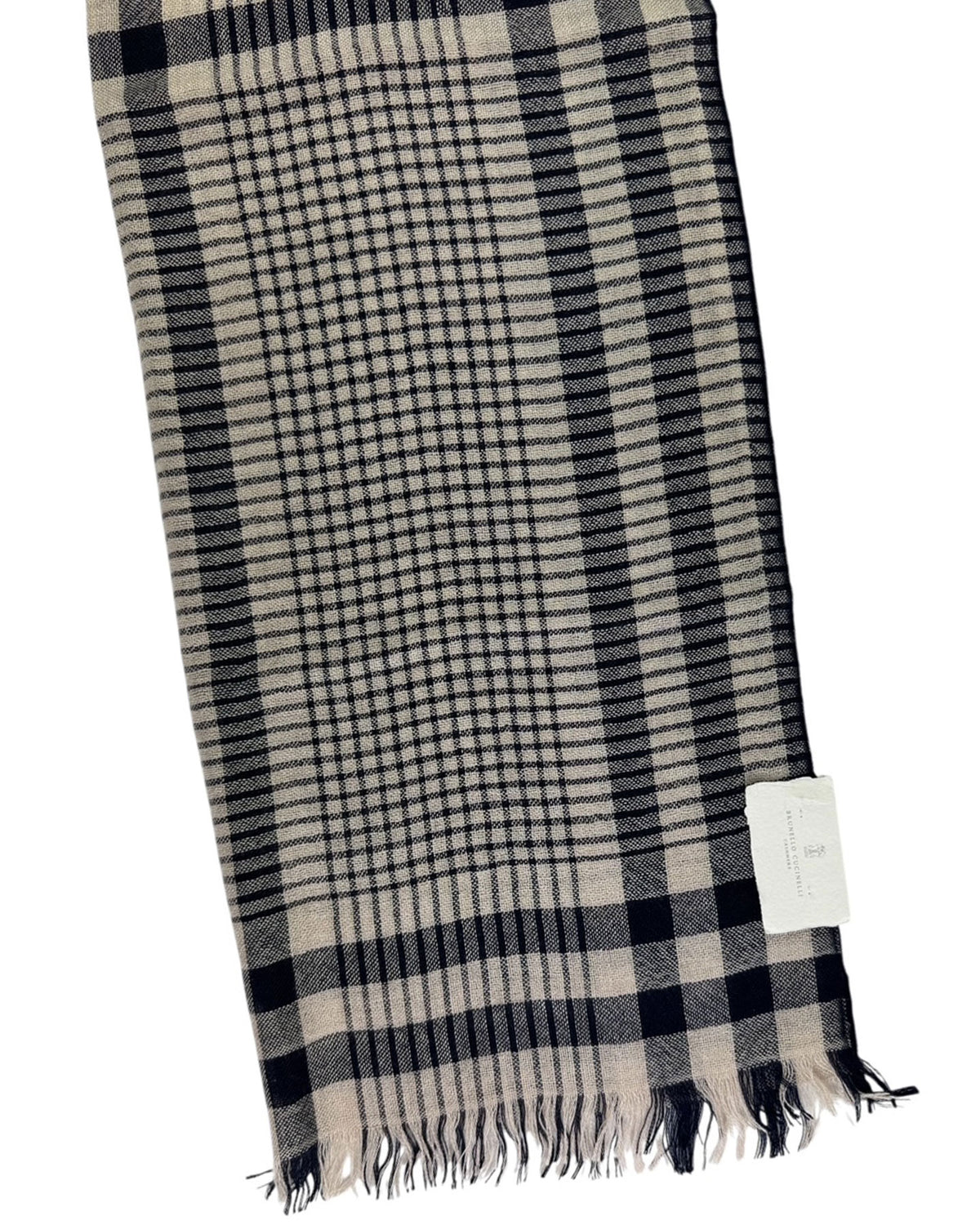 Brunello Cucinelli Scarf Midnight Blue Gray Plaid - Cashmere Silk Men Shawl SALE