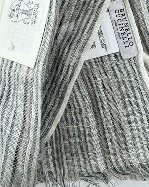 Brunello Cucinelli Scarf White Silver Black Light Pink Stripes - Linen Shawl SALE