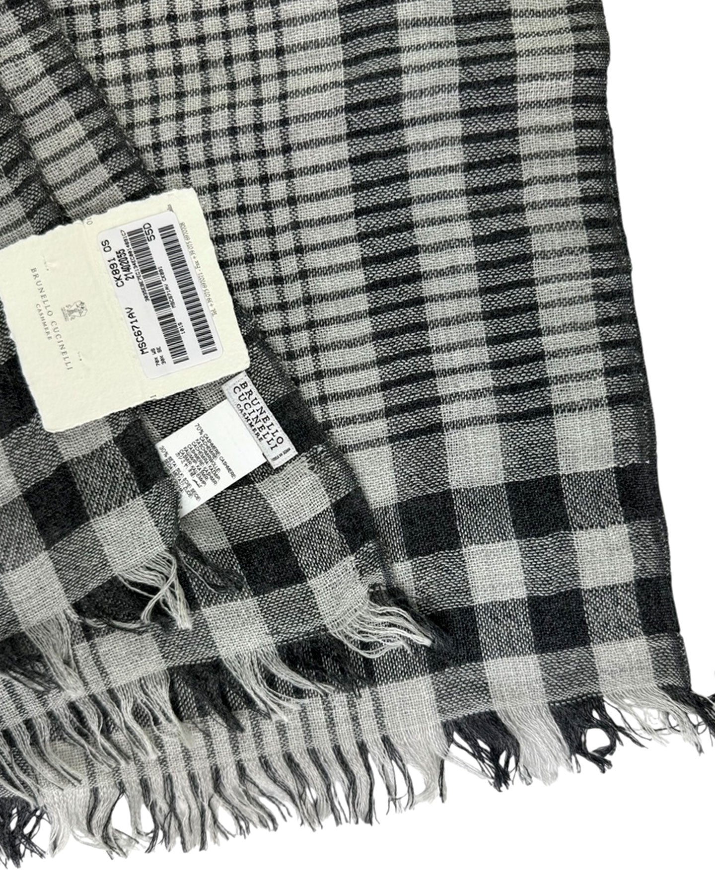 Brunello Cucinelli Scarf Black Gray Plaid 