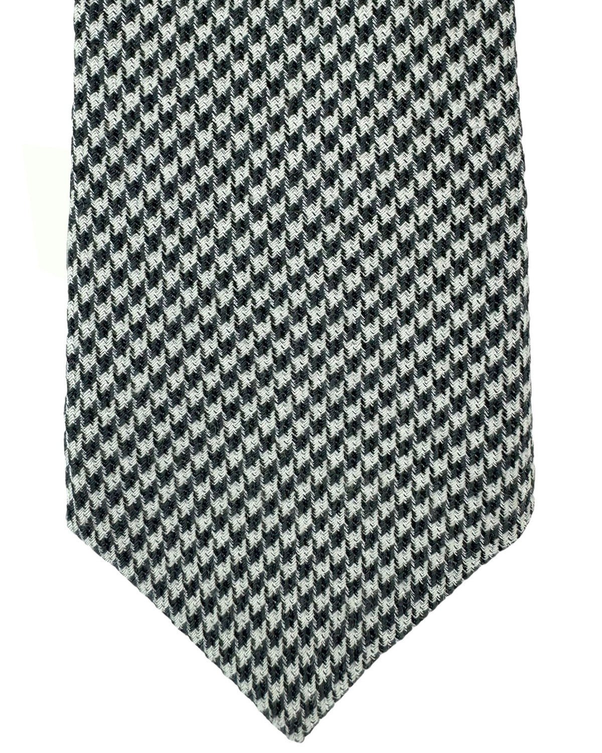 Brunello Cucinelli Wool Silk Necktie Black White Houndstooth