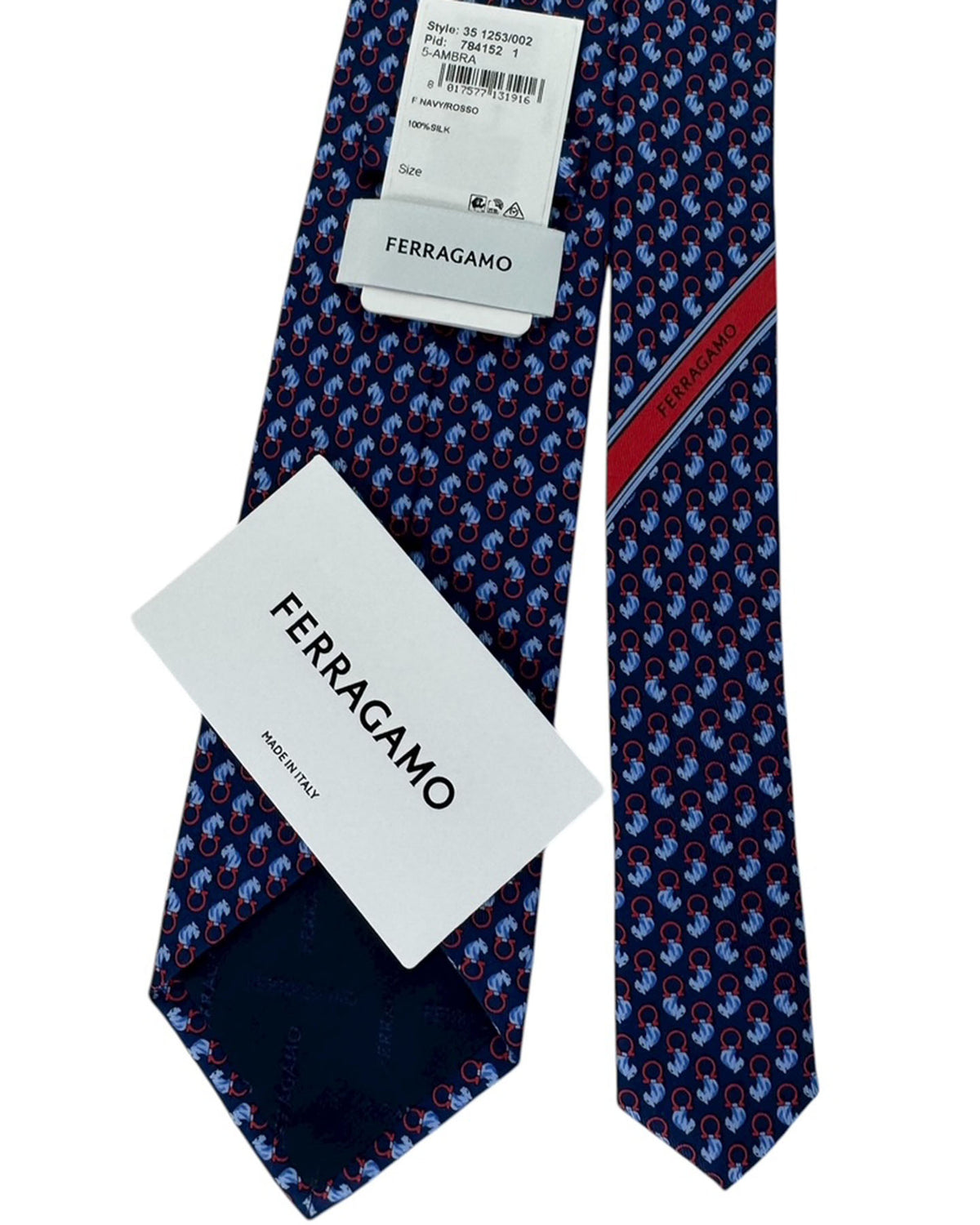 Salvatore Ferragamo Tie Navy Blue With Horse Head And Gancini Pattern