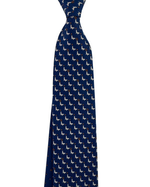 Salvatore Ferragamo Silk Tie Navy Blue Seal & Gancini Pattern - New Collection
