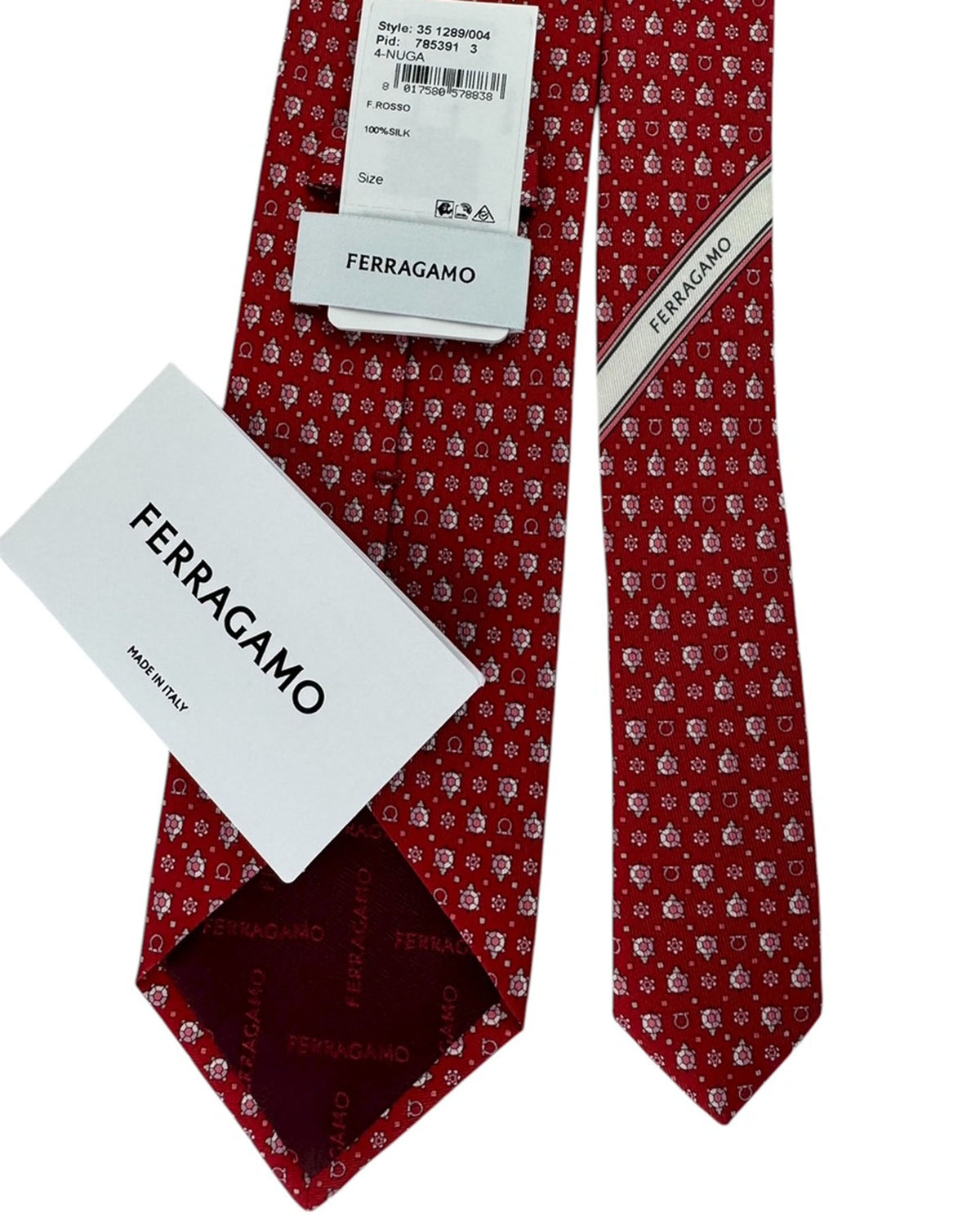 Salvatore Ferragamo Tie Red With Pink Geometric Turtle And Gancini Pattern