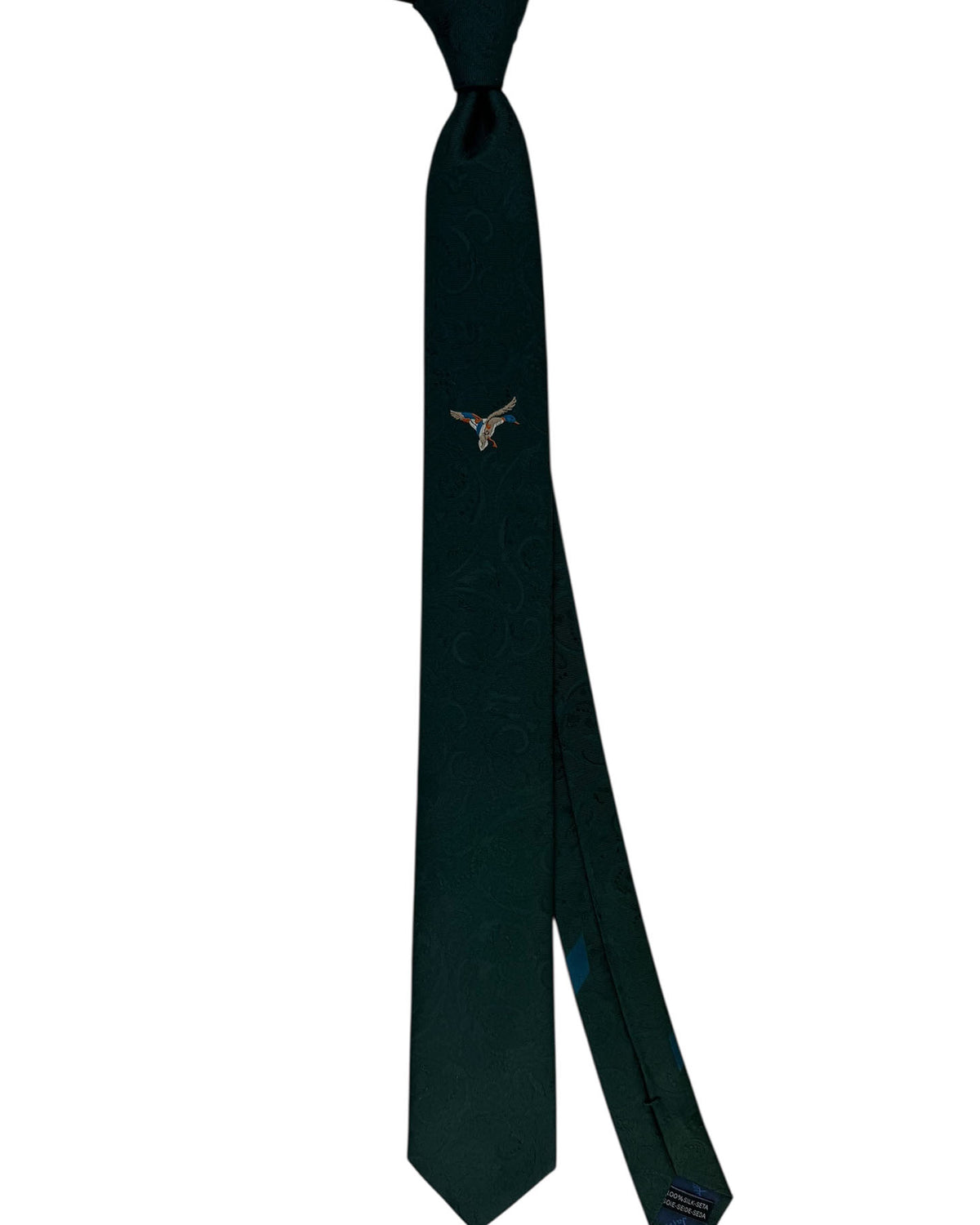 Salvatore Ferragamo Tie Forest Green Tonal Duck - Floral Jacquard