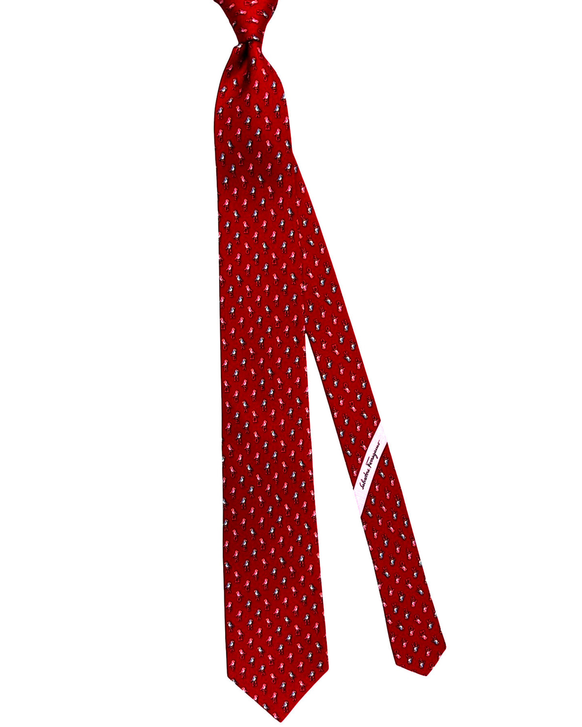Salvatore Ferragamo Silk Tie Red Letter Logo Letter Birds CYBER MONDAY SALE