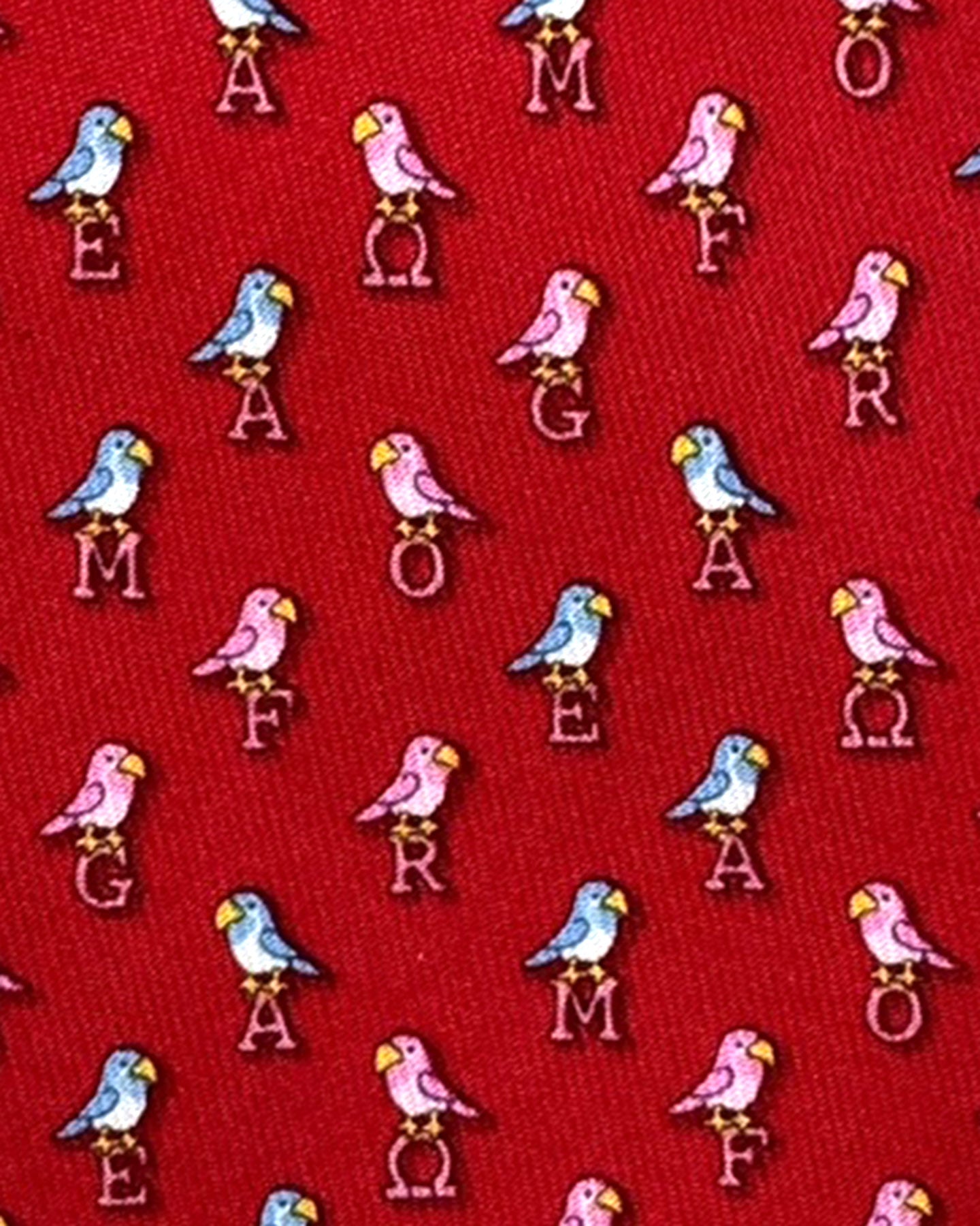 Salvatore Ferragamo Silk Tie Red Letter Logo Letter Birds CYBER MONDAY SALE