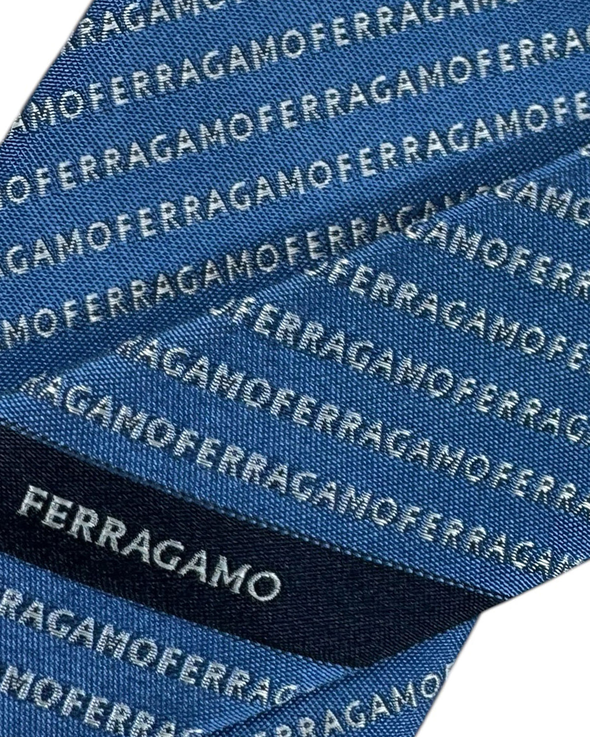 Salvatore Ferragamo Tie Blue Logo Stripes SALE