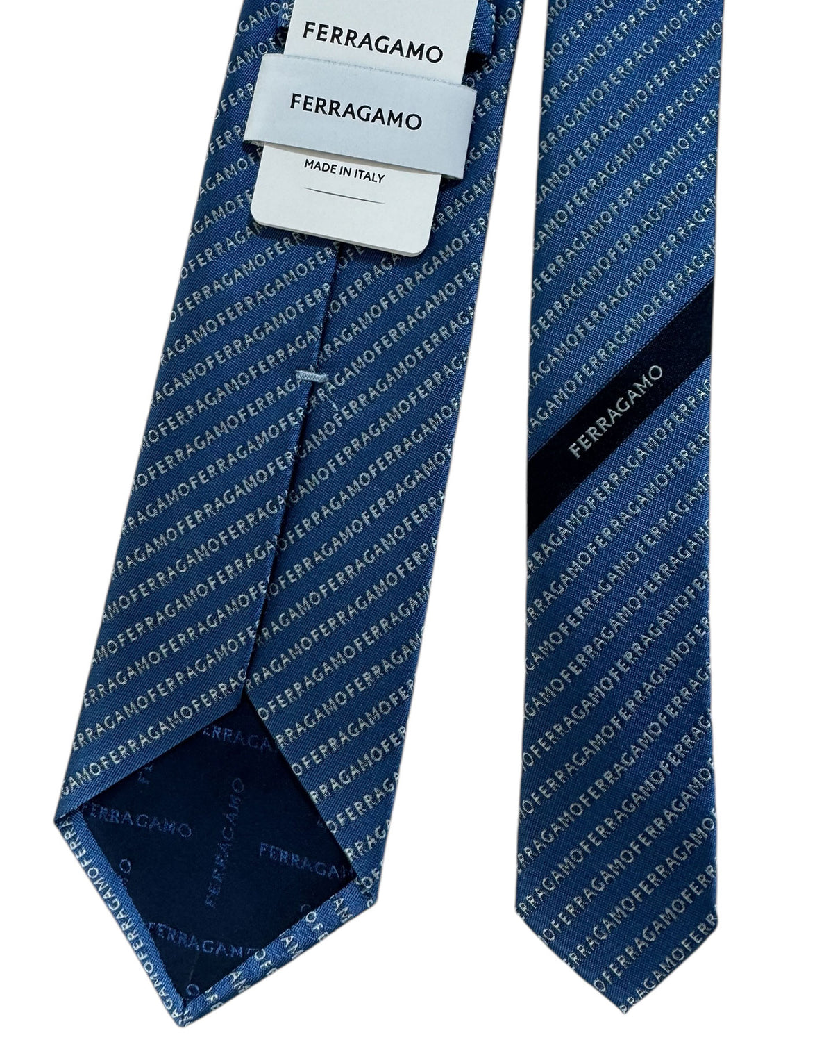 Salvatore Ferragamo Tie Blue Logo Stripes SALE
