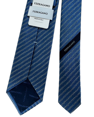 Salvatore Ferragamo Tie Blue Logo Stripes SALE