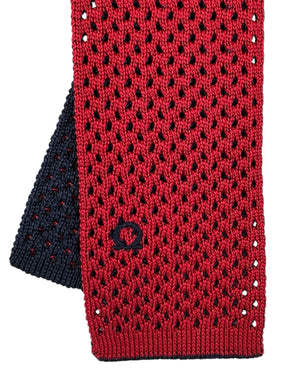 Salvatore Ferragamo Tie Navy Bordeaux Knitted Square End Tie - 2 Sided