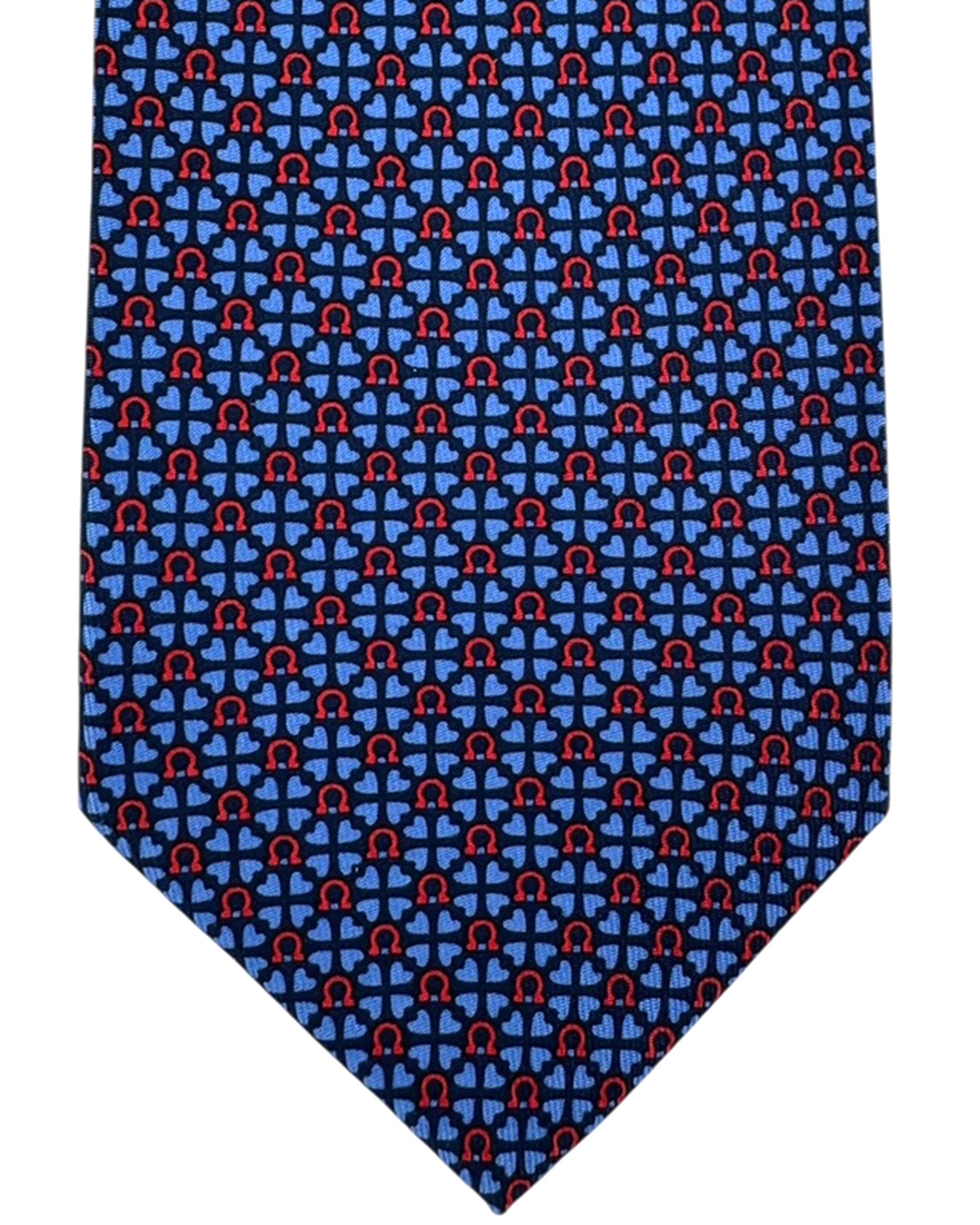 Salvatore Ferragamo Tie Dark Blue Hearts & Gancini - New Collection