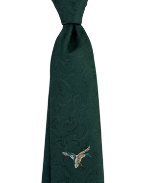Salvatore Ferragamo Tie Forest Green Tonal Duck - Floral Jacquard