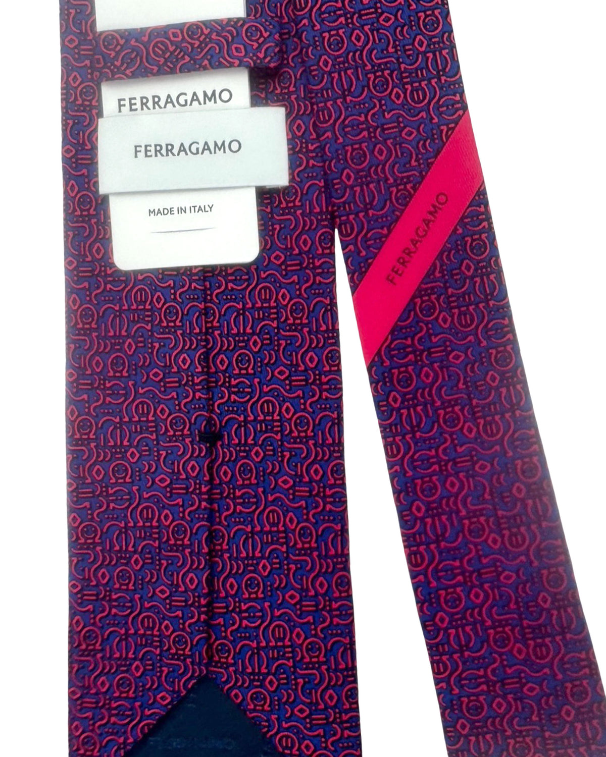 Salvatore Ferragamo Silk Tie Navy Red Playfull Gancini
