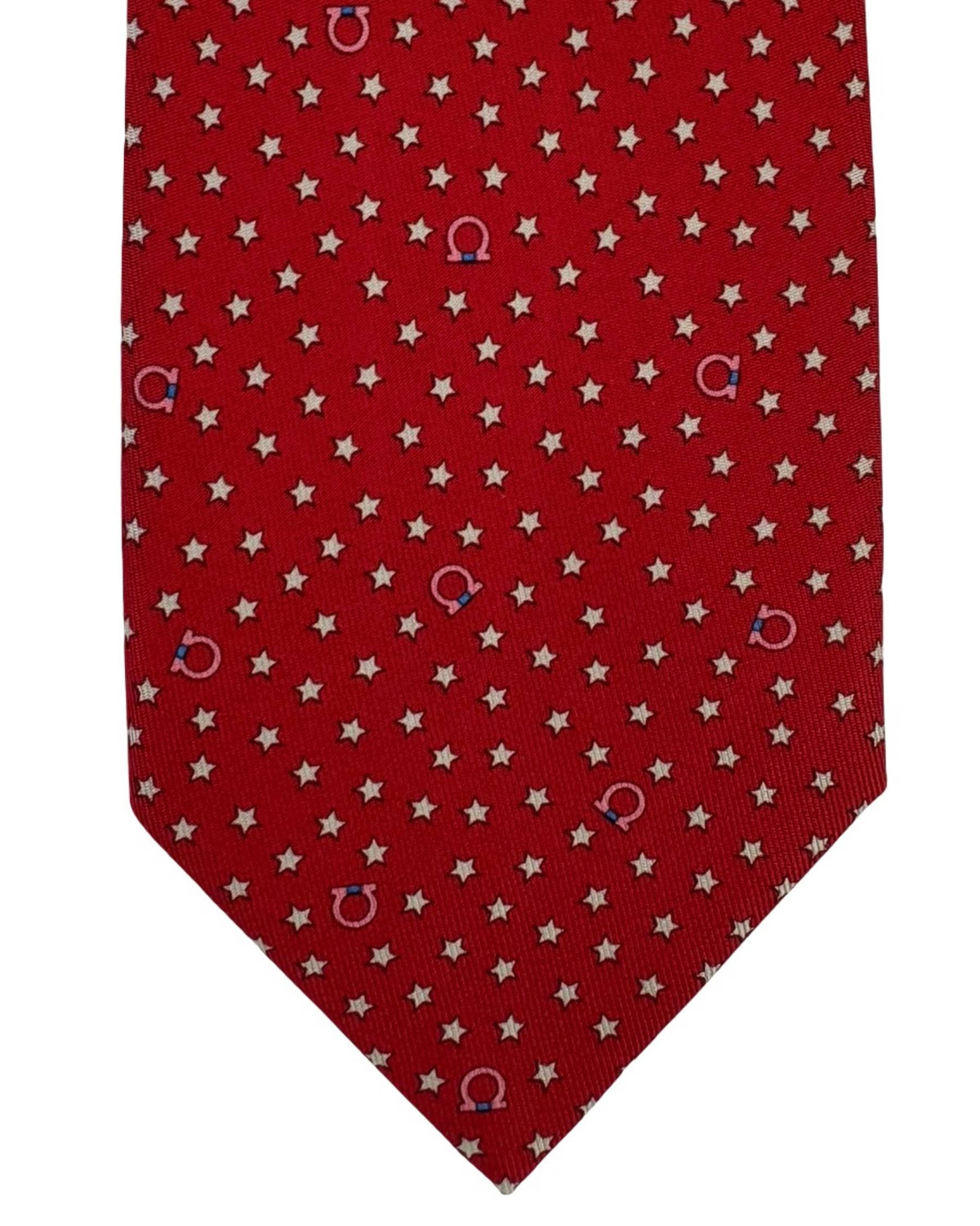 Salvatore Ferragamo Tie Red with Dust Pink Stars and Gancinis