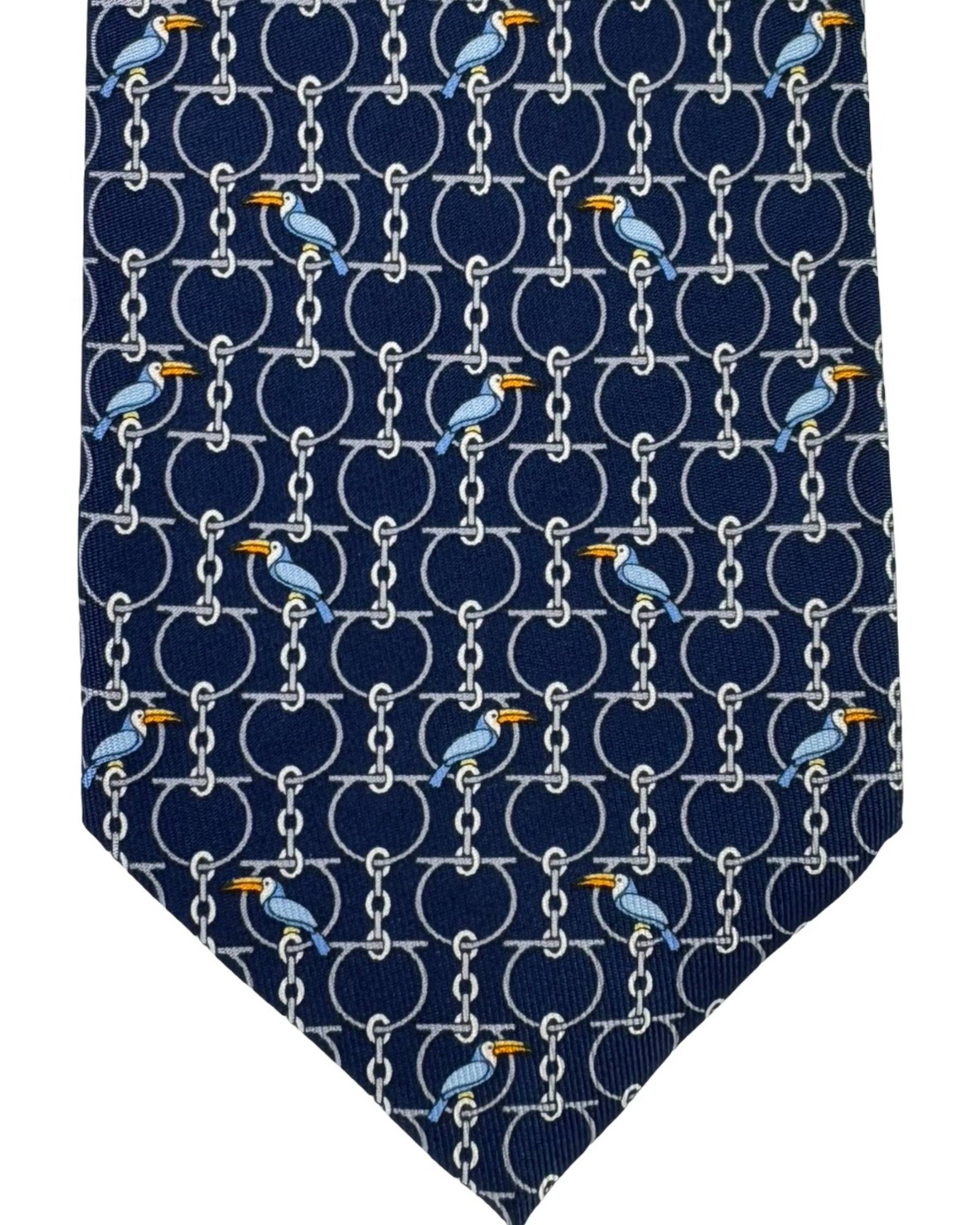 Salvatore Ferragamo Tie Navy Blue with Bird & Gancini Design
