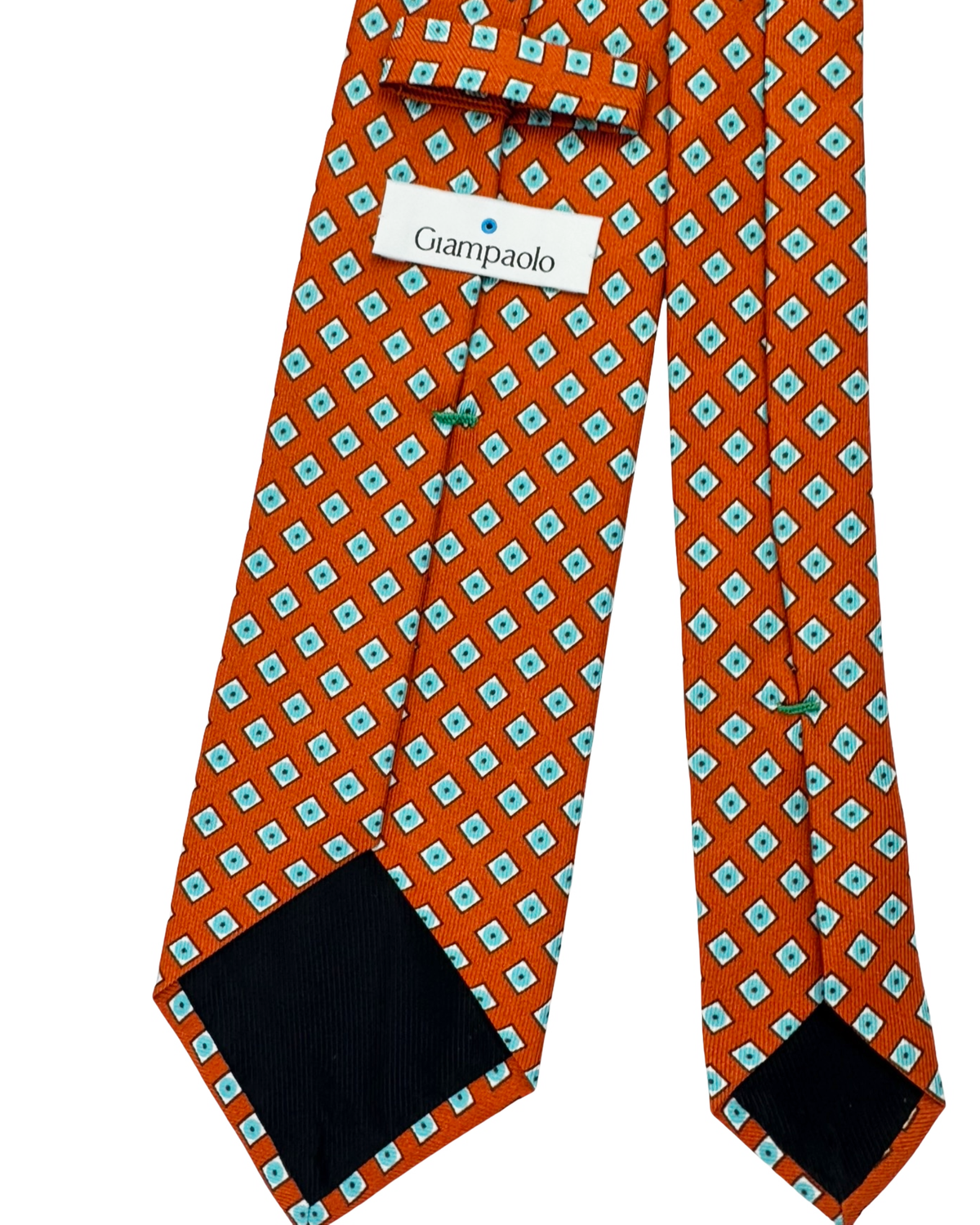 Giampaolo Silk Tie Rust Orange Sky Blue Diamonds - Sartorial