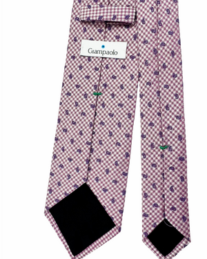 Giampaolo Silk Tie White-Silver Purple Navy Houndstooth Mini Paisley