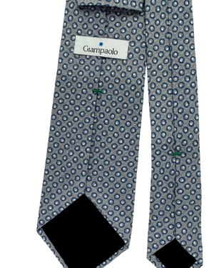Giampaolo Silk Tie Grey Navy White Mini Circles