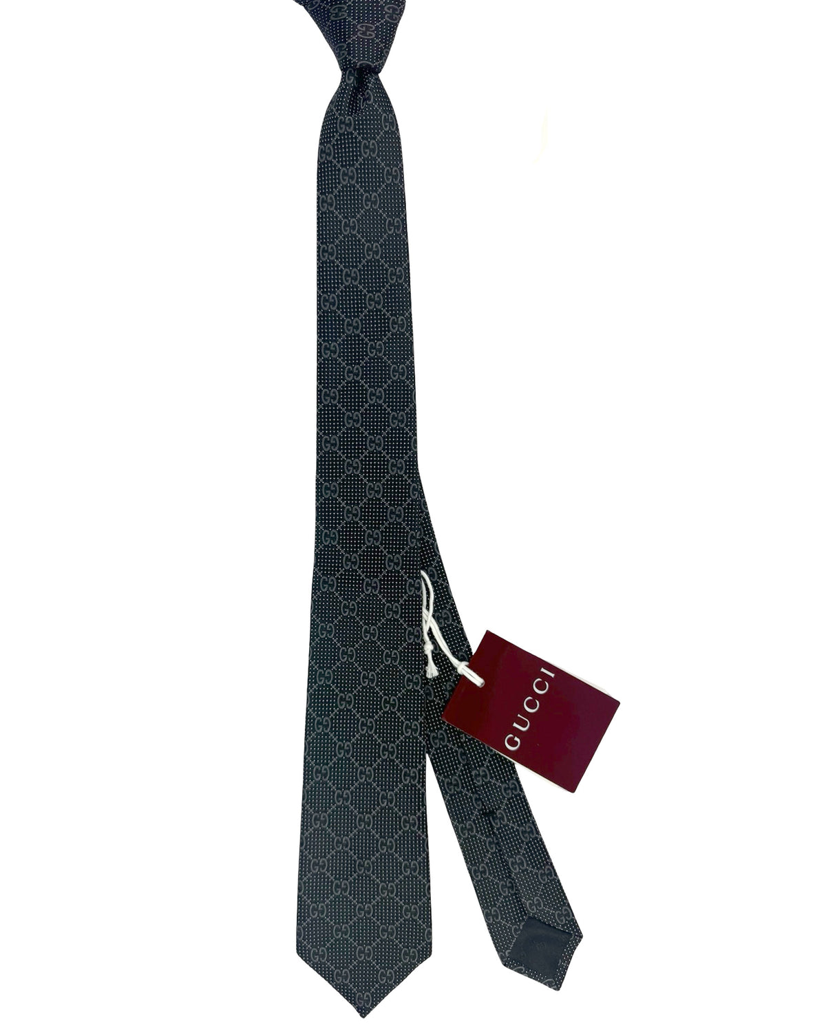 Gucci Tie Black Gray GG Pattern Deiene