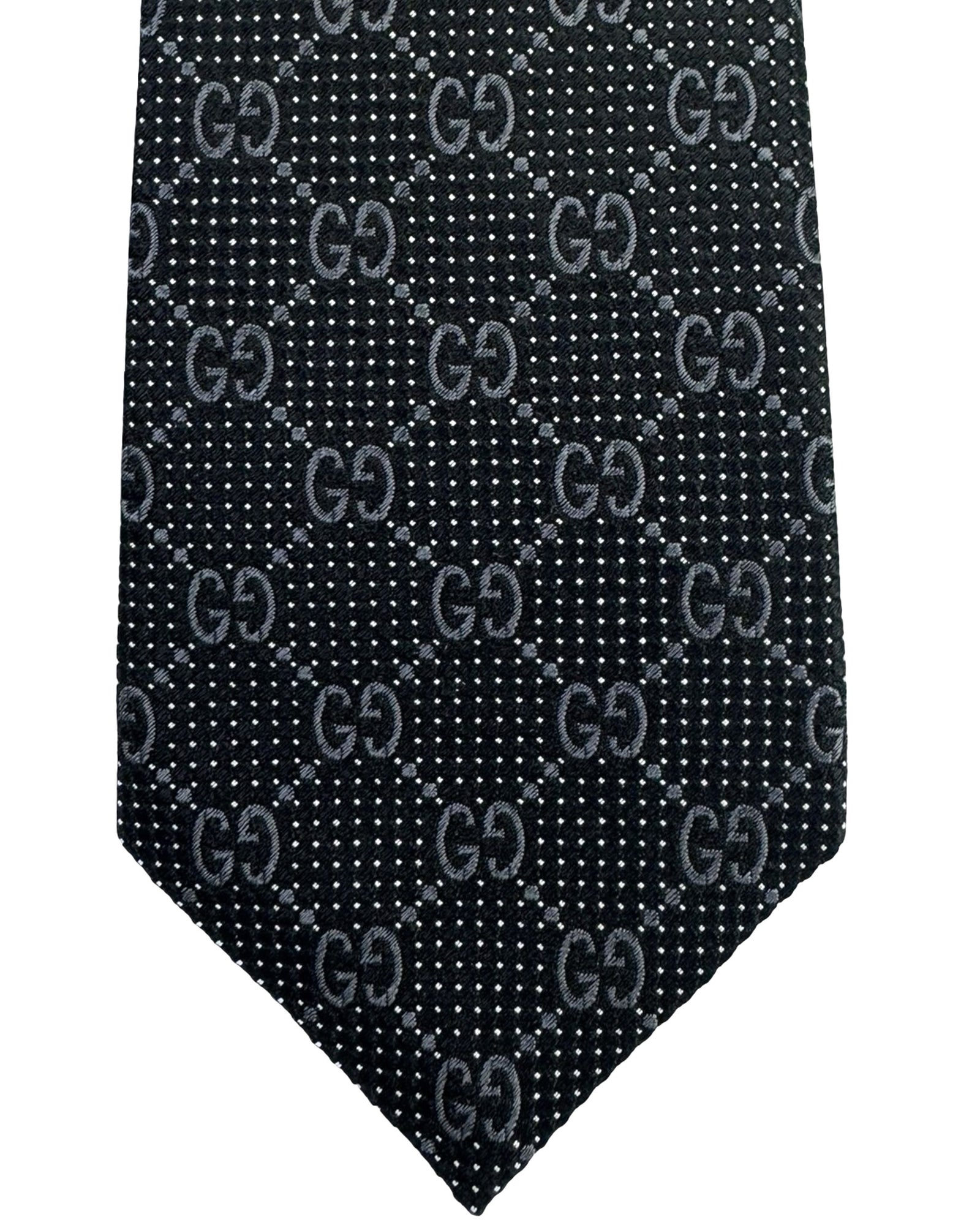 Gucci Tie Black Gray GG Pattern Deiene