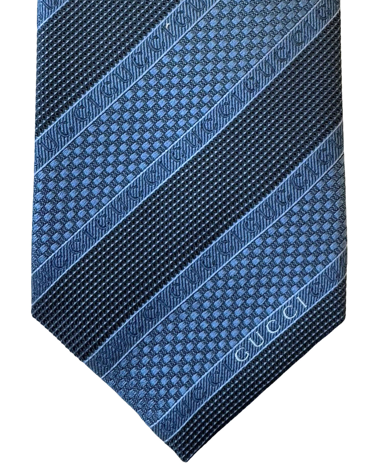 Gucci Tie Metal Blue Logo Stripes