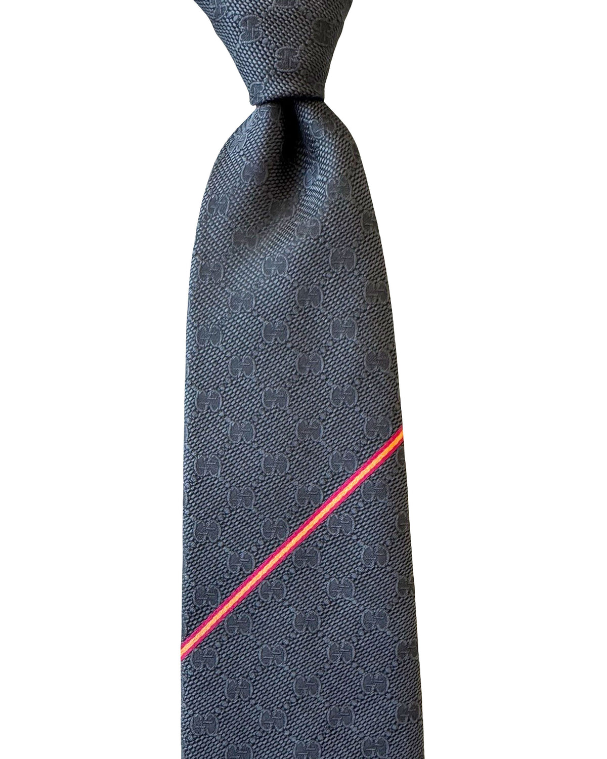 Gucci Tie GG Design Charcoal Gray Red Stripe