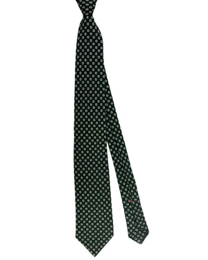 Isaia Sevenfold Tie Dark Green Geometric - Wool Silk
