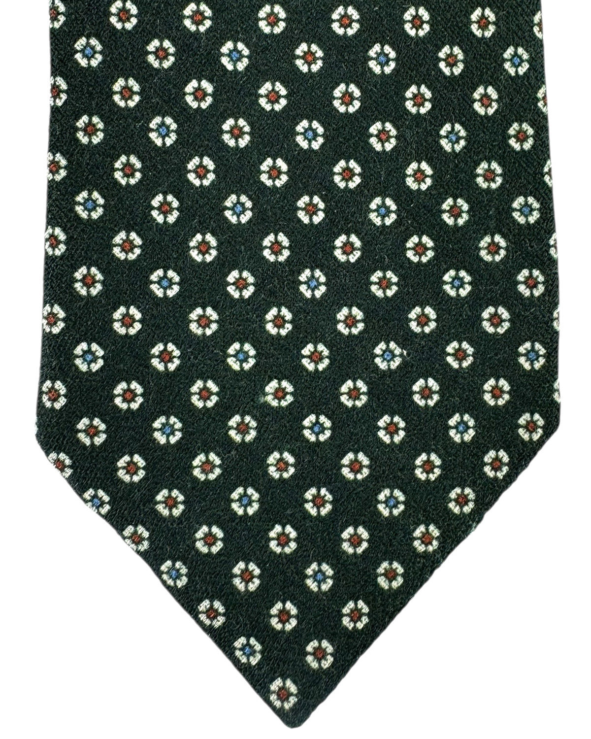 Isaia Sevenfold Tie Dark Green Geometric - Wool Silk