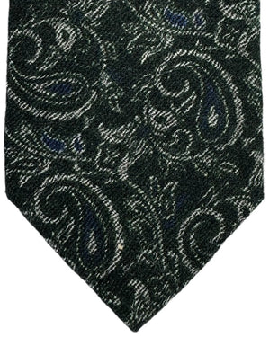 Isaia Sevenfold Tie Black and Green Tonal Paisley