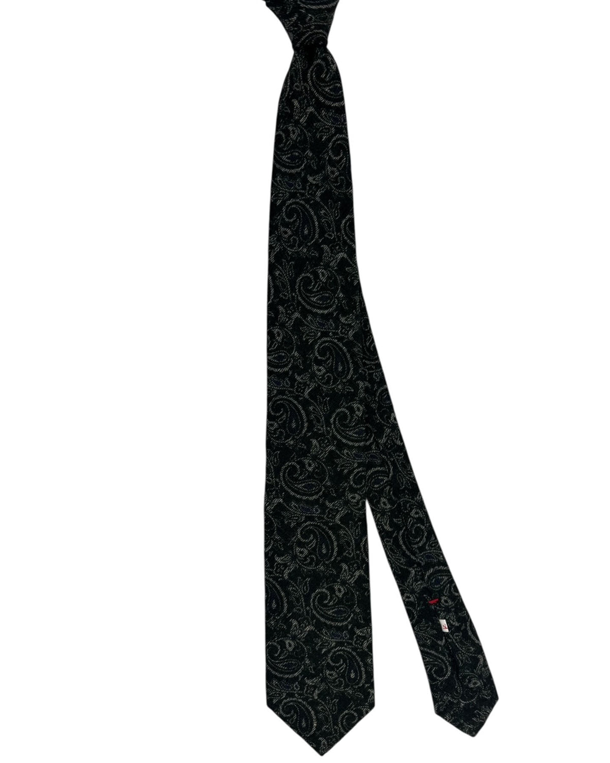 Isaia Sevenfold Tie Black and Green Tonal Paisley