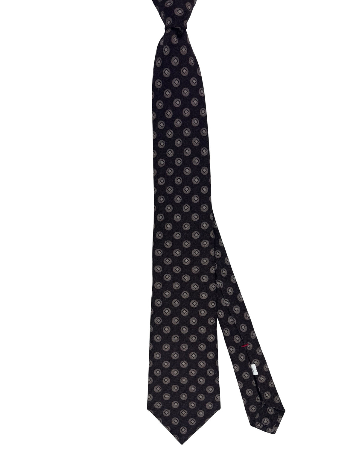 Isaia Sevenfold Tie Brown Geometric Medallion - Wool Silk SALE