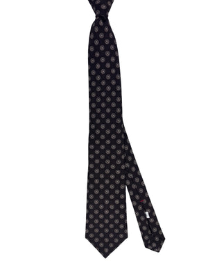Isaia Sevenfold Tie Brown Geometric Medallion - Wool Silk SALE
