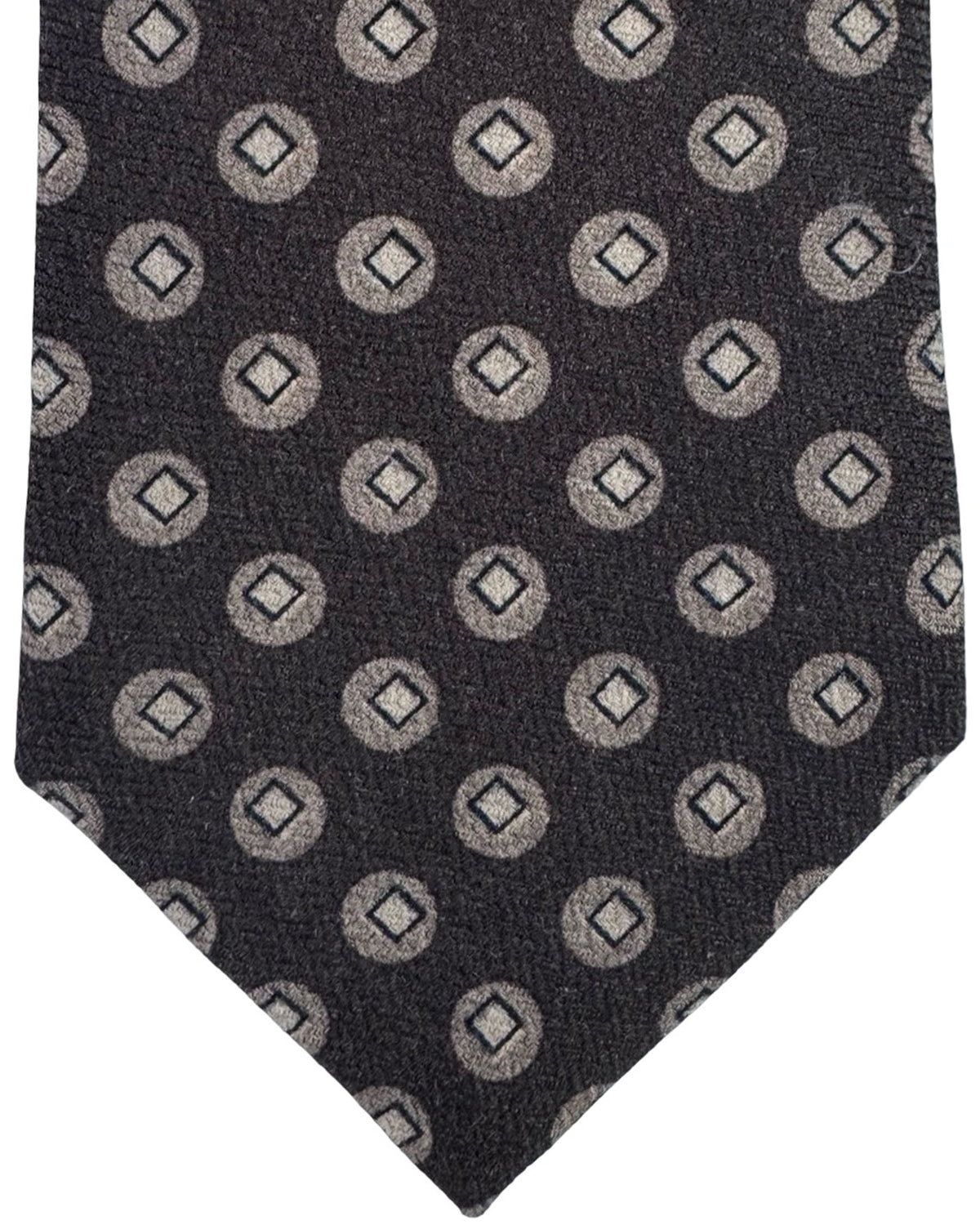 Isaia Sevenfold Tie Brown Geometric Medallion - Wool Silk SALE