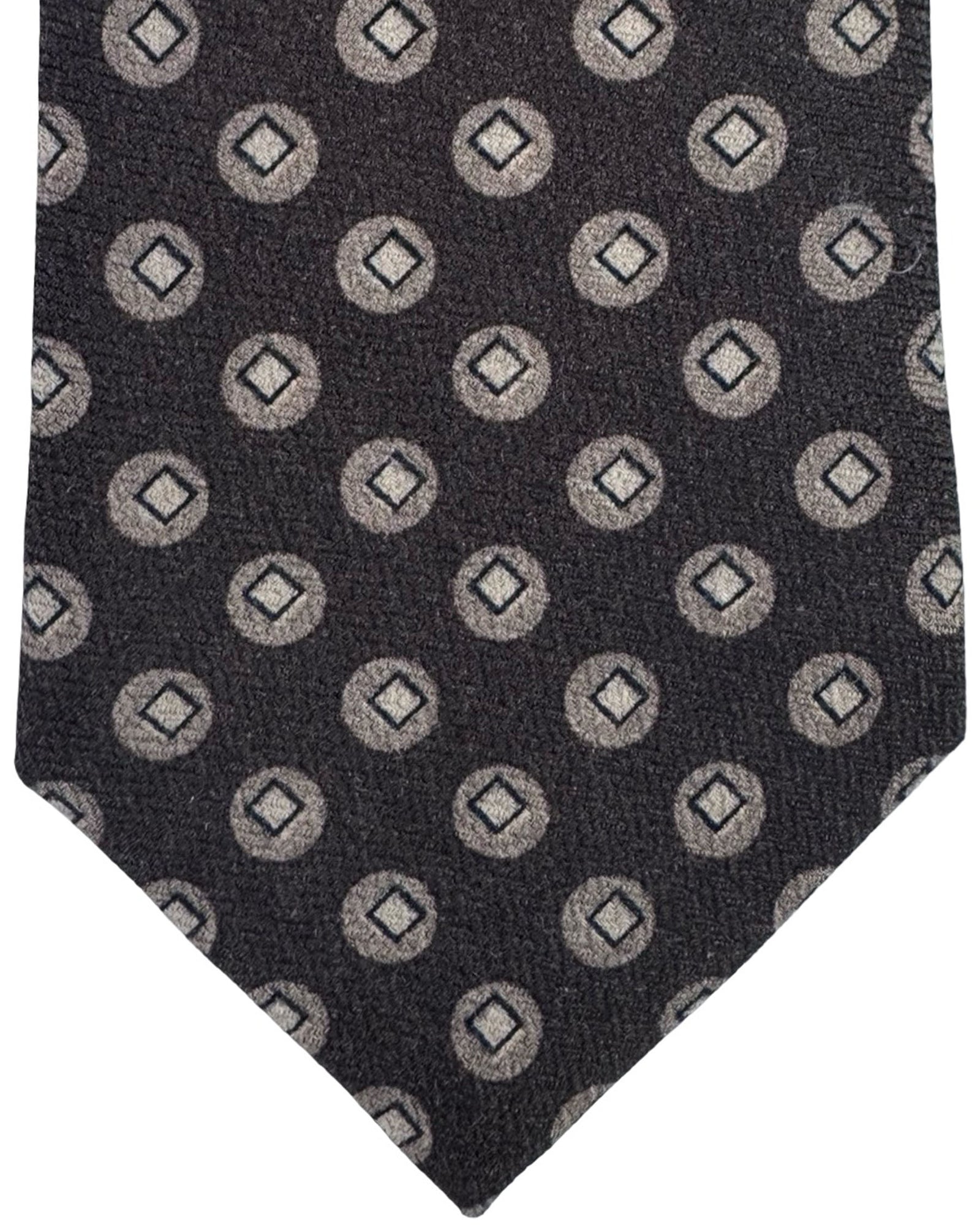 Isaia Sevenfold Tie Brown Geometric Medallion - Wool Silk SALE